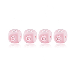 Letter G 20 розовые силиконовые бусины в виде кубических букв 12x12x12 мм квадратные кубики алфавита бусины с 2 мм отверстием распорка свободные бусины с буквами для браслета, ожерелья, ювелирных изделий, letter.g, 12 мм, отверстие : 2 мм