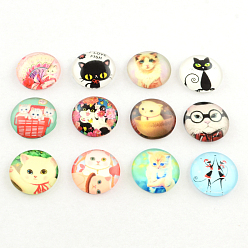 Mixed Color Glass Flatback Cabochons for DIY Projects, Half Round with Animal Pattern , Mixed Color, 10x3.5mm