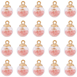 Розовый 20 шт. подвески в виде прозрачных стеклянных шаров, со стразами и засушенным цветком внутри и пластиковыми подвесками ccb, мяч, светло-розовый, 16 мм, отверстие : 2 мм