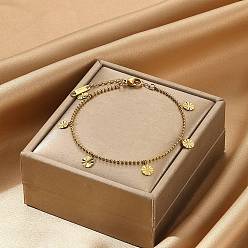 Плоский Круглый 304 из нержавеющей стали шарм браслеты, браслеты из шариковой цепи для женщин, плоско-круглые, плоско-круглые, 7 дюйм (17.8 см)