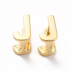 Letter J Boucles d'oreilles créoles initiales pour femmes, boucles d'oreilles en laiton plaqué or véritable 18k, letter.j, 13x7x9.5mm, pin: 0.8 mm