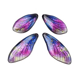 Фуксин 4шт. подвески в виде крыльев бабочки из прозрачной эпоксидной смолы, с золотой фольгой и блестками, фуксиново-красные, 29.5~40x15~17x2~2.5 мм, отверстие : 1.1 мм