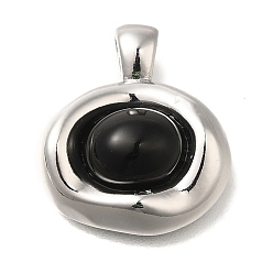 Платина Латунные подвески, со стеклом, овальные амулеты, платина, 21x20x10 мм, отверстие : 5x3.5 мм