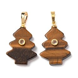 Тигровый глаз Природных тигровый глаз подвески, Подвески для рождественской елки с фурнитурой из микрофибры из латуни, золотые, 28x20x7.5 мм, отверстие : 7x4 мм