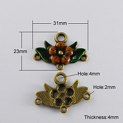 Шоколадный Эмали сплава ссылки люстра компонент, без кадмия и без свинца, цветок, античная бронза, цвет шоколада, 23x31x2.5 мм, отверстие : 2~4 мм