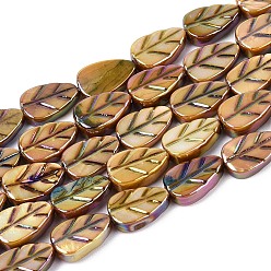 Перу Нити резных бусин из натуральных пресноводных ракушек, лист, окрашенные, AB цвет, Перу, 10x6~6.5x2~4 мм, отверстие : 0.6~0.7 мм, около 36 шт / нитка, 14.17 дюйм (36 см)