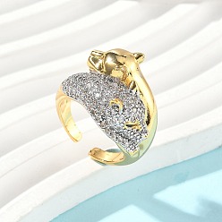 Настоящее золото 18K Латунные микро проложить кубического циркония кольца, двухцветное кольцо с крестообразной огранкой в виде головы леопарда, реальный 18 k позолоченный, 17 мм, регулируемый