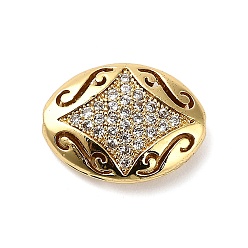 Настоящее золото 18K Латунные микро проложить кубического циркония бусы, овальные, стойки покрытие, долговечный, без свинца и без кадмия, реальный 18 k позолоченный, 16x12x4.5 мм, отверстие : 1.4 мм