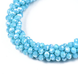 Deep Sky Blue AB Color Plated Faceted Opaque Glass Beads Stretch Bracelets, Womens Fashion Handmade Jewelry, Deep Sky Blue, Inner Diameter: 1-3/4 inch(4.5cm)