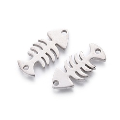 Stainless Steel Color Non-Tarnish 201 Stainless Steel Links, Manual Polishing, Fishbone, Stainless Steel Color, 21x10x1.5mm, Hole: 1.6mm