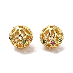 Золотой Покрытие стойки латунное паве бусины из кубического циркония, долговечный, круглые, золотые, 6 мм, отверстие : 1 мм