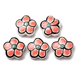 Tomato Handmade Porcelain Beads, Hand Painted, Flower, Tomato, 14x15x6~6.5mm, Hole: 2mm