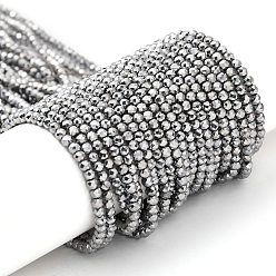 с Платиновым Покрытием Стеклянные бусины с гальваническим покрытием , полное покрытие, граненые круглые, с покрытием платиным, 3x2.5 мм, отверстие : 0.7 мм, около 130~135 шт / нитка, 33~36 см