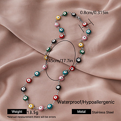 Coloré Colliers à maillons œil turc en acier inoxydable émaillé style vintage pour femmes, or, colorées, 304 pouce (17.72 cm)