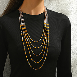 Хаки Пластиковые длинные биконические бусины в богемном стиле, многослойные ожерелья для женщин на каждый день, хаки, 25.98 дюйм (66 см)