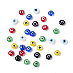 Mixed Color Handmade Evil Eye Lampwork Beads, No Hole, Flat Round, Mixed Color, 6x2.5~3mm