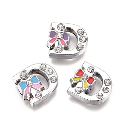 Letter D Сплав эмаль письмо слайд прелести, с прозрачной кубической циконией, без кадмия и без свинца, стиль начальных букв с бантом, letter.d, d: 12.5x14x5.5 мм, отверстие : 1.5 мм