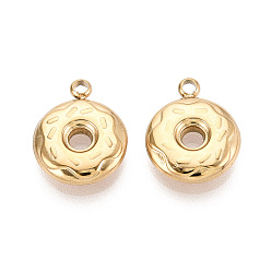 Настоящее золото 18K 304 прелести нержавеющей стали, ионное покрытие (ip), пончик очарование, реальный 18 k позолоченный, 15x12x3 мм, отверстие : 1.8 мм