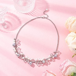 Серый Круглый нагрудник из стеклянных бусин 304 ожерелья из нержавеющей стали с цепочкой «роло», цвет нержавеющей стали, серые, 17.72 дюйм (45 см)