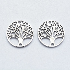 Нержавеющая Сталь Цвет 316 соединители из хирургической нержавеющей стали с микропаве из кубического циркония, древо жизни, прозрачные, цвет нержавеющей стали, 15x2 мм, отверстие : 1 мм