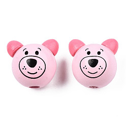 Pink Натуральные деревянные бусы, медведь, розовые, 23.5~27x28.5~32.5x23.5~25.5 мм, отверстие : 4~6 мм