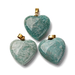 Амазонит Природные подвески амазонит, подвески-сердечки с 201 защелками из нержавеющей стали, золотые, ионное покрытие (ip), 28.5~29.5x25~25.5x8~8.5 мм, отверстие : 5.5x3.5 мм