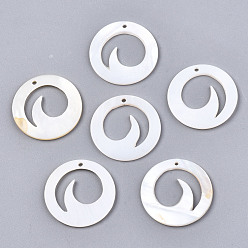 Creamy White Natural Freshwater Shell Pendants, Flat Round, Creamy White, 20x1mm, Hole: 1.2mm