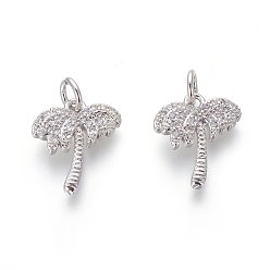 Платина Латунные микро проложить кубического циркония прелести, без свинца и без кадмия, прозрачные, кокосовая пальма, платина, 14.5x12.5x2 мм, отверстие : 3 мм