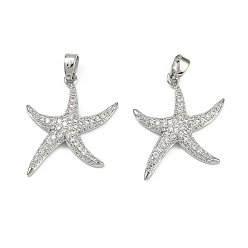 Платина Латунные микро проложить кубического циркония подвески, без кадмия и без свинца, морская звезда, платина, 22x20x3 мм, отверстие : 5x3 мм