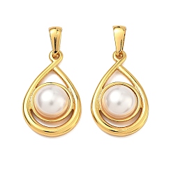 Золотой 304 подвески из нержавеющей стали и АБС-пластика с имитацией жемчуга, слезинки, золотые, 27x17x7 мм, отверстие : 5.5x2.5 мм