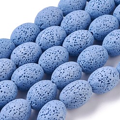 Васильковый Бусы из натуральной лавы, окрашенные, овальные, васильковый, 15x11 мм, отверстие : 1.6 мм, около 27 шт / нитка, 15.7 дюйм (40 см)