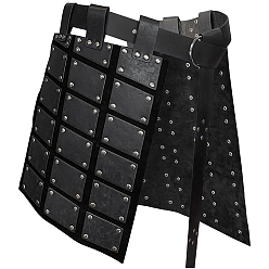 Black PU Leather Medieval Thigh Armor, Retro Double Sides Waist Armor with Belt, Mercenary & Knights Skirt Armor, Black, 425x250x8mm
