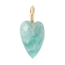 Flower Amazonite Natural Flower Amazonite Pendants, Faceted Heart Charms with Brass Findings, Golden, 27x12x7mm, Hole: 6.5x4mm