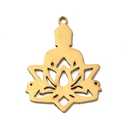 Golden 201 Stainless Steel Chandelier Component Links, Buddha Lotus Charms, Golden, 27.5x20.5x1mm, Hole: 1.5mm