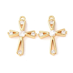 Прозрачный Латунные микро проложить кубического циркония подвески, крест прелести, без никеля , реальный 18 k позолоченный, прозрачные, 19.5x13x2.5 мм, отверстие : 1 мм