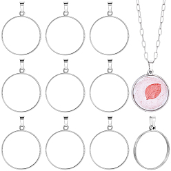 Couleur Acier Inoxydable 20pcs 304 pendentifs à lunette arrière ouverte en acier inoxydable, avec 201 accessoires en acier inoxydable, couleur inox, 33x25mm