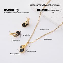 Round 304 Stainless Steel Stud Earrings & Pendant Necklaces Sets for Women, Golden, Round, 450mm