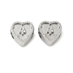 Сердце 304 из нержавеющей стали европейские шарики, оправы кабошонов для эмали, большое отверстие шарик, цвет нержавеющей стали, сердце, 10x10x8 мм, отверстие : 4.5 мм