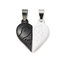 Белый Эмали сплава сплит подвески, сердечный парный шарм со словом навсегда, с магнитным, белые, 24x21.5x6 мм, отверстие : 7x4 мм