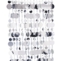 Silver 20Pcs PVC Sequin Round Beaded Curtain, for Home Party Decorations, Silver, 29x0.2mm and 52x0.2mm, 1m/pc