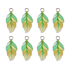 Разноцветный Подвески из эмали и сплава, лист, платина, красочный, 21.5x10x2 мм, отверстия : 2 mm , 2 шт / комплект