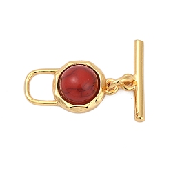 Настоящее золото 18K Застежки-тоглы из латуни и смолы, без кадмия, без никеля и без свинца, с синтетическими бирюзовый, круглые, реальный 18 k позолоченный, 13.5x8x4 мм, отверстие : 4 мм, бар: 12x3.5x1.2 mm