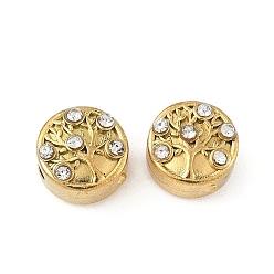 Tree of Life 304 бусины из нержавеющей стали со стразами, реальный 18 k позолоченный, древо жизни, 8x5.5 мм, отверстие : 1.4 мм