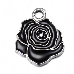 Платина Подвески из сплава , с эмалью, роза, платина, 17x14x1 мм, отверстие : 2 мм