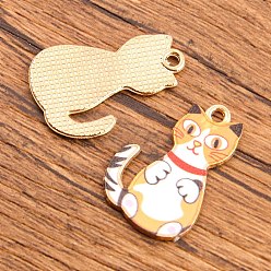 Желтый Подвески из легкого позолоченного сплава с изображением животных, с эмалью, кошачье очарование, желтые, 25x16 мм, отверстие : 2 мм