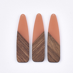 Коралловый Большие подвески из смолы и ореха, пуля, коралл, 66~66.5x17x3~3.5 мм, отверстие : 1.6 мм