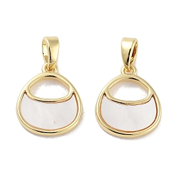 Real 18K Gold Plated Brass Pave Natural Shell Bag Shape Charms, Real 18K Gold Plated, 13.5x11.5x2mm, Hole: 4x2.5mm