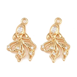 Real 18K Gold Plated Brass Micro Pave Clear Cubic Zirconia Pendants, Koi Fish Charms, Real 18K Gold Plated, 21x13x4mm, Hole: 1.4mm