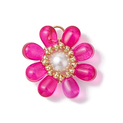 Фуксиновый Стеклянные подвески, с латунной фурнитурой , цветок, красно-фиолетовые, 25.5x23.5x8 мм, отверстие : 6.5x3 мм