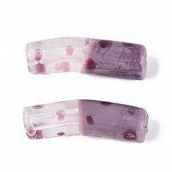 Серо-розавый Бусины лэмпворк , Изогнутая трубка с точечным рисунком, увядшая роза, 34~36x11~13x10 мм, отверстие : 1.6~2 мм